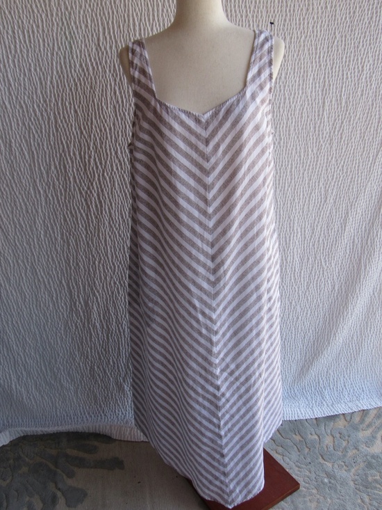 Love Linen Long Dress Brown White Chevron Stripe L J JIll Sleeveless - Picture 8 of 12